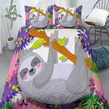 Luxury 3D Sloth Print 2/3Pcs Comfortable Duvet Cover Set PillowCase Home Living Bedding Sets EU/US/AU Size cot size70x133cm2pc