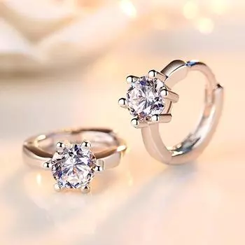 Luxury 925 Sterling Silver Zircorn Six Claws Round Earrings Bridal Wedding Jewellery Pendientes Eh032