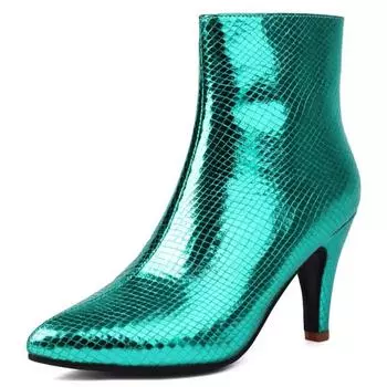 Luxury Ankle Boots For Women Shoes 2024 Autumn Winter Sexy Blue Gold Silver High Heels Short Boot Ladies Party Dance Shoes 34 зелёный