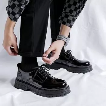 Luxury Brand Men s Shoes Thick Bottom Dress Oxfords Shoes Comfy Casual Leather Men Formal Shoes Designer Business Work Shoes 38 чёрный