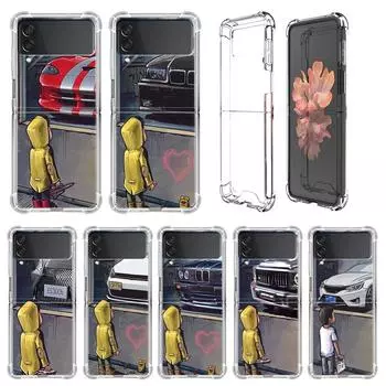 Luxury Case For Samsung Galaxy Z Flip 3 4 5G Funda Z Flip3 Clear PC Hard Shockproof Phone Shell Boy See Sports Car Jdm Drift Samsung Z Flip 3 5G