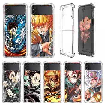 Luxury Case For Samsung Galaxy Z Flip 3 4 5G Funda Z Flip3 Clear PC Hard Shockproof Back Phone Coque Shell Demon Slayer Anime Samsung Z Flip 3 5G