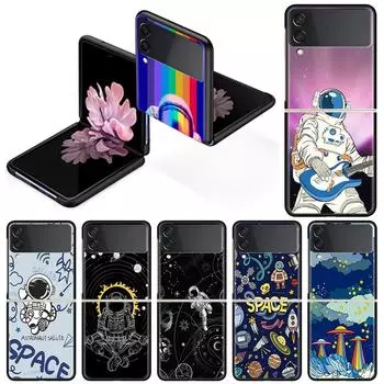 Luxury Case For Samsung Galaxy Z Flip 4 3 5G Black PC Hard Phone Cases Fashion Back Cover ZFlip Funda Space Cool Astronaut Shell Samsung Z Flip 5G