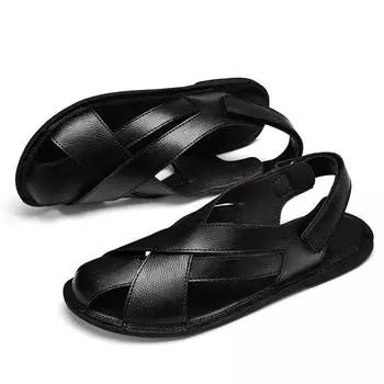 Luxury Genuine Leather Men s Sandals 2024 Summer Comfort Walking Casual Shoes Business Work Sandals for Men Beach Shoes Mocassin 38 чёрный