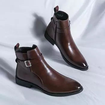 Luxury High Top Boots for Men Brown Motorcycle Boots Platform Fashion Male Ankle Boots High-quality Men s Casual Leather Shoes 38 чёрный