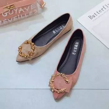Luxury Latest Women s Casual Flat Shoes2024 Spring and Autumn Season Pointed Flat Heels Fashion Trendy Work Women s Single Shoes 35 абрикосовый