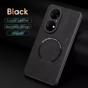 Роскошный кожаный магнитный чехол Magsafe для Huawei P60 P50 P40 Pro, автомобильный чехол, силиконовый противоударный чехол с полной защитой Huawei P60 чёрный