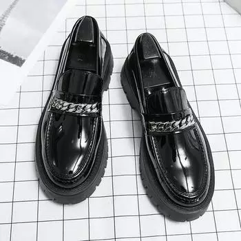 Luxury Leather Men s Casual Shoes High Quality Italian Loafers Thick Bottom Formal Oxford Shoes Wedding Party Shoes Mocassins 38 чёрный