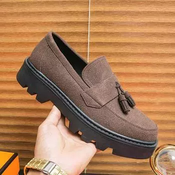 Luxury Leather Mens Shoes British Style Slip On Loafers for Men Casual Business Shoes Comfy Office Formal Designer Shoe Mocassin 38 чёрный