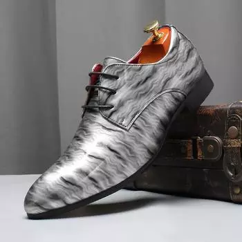 Luxury Leather Shoes for Men Wedding Party Nightclub Printed Fashion Mens Derby Shoe Men Lace-up Flats 38
