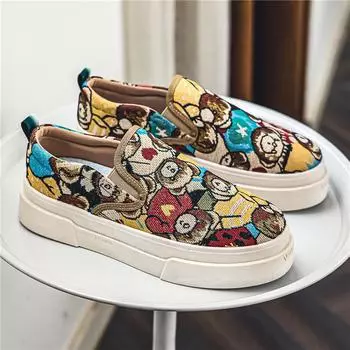 Luxury Loafers Man Platform Canvas Shoes Fashion Bear Print Casual Men Shoes Design Autumn Classic Slip-on Shoes Men Espadrilles 39
