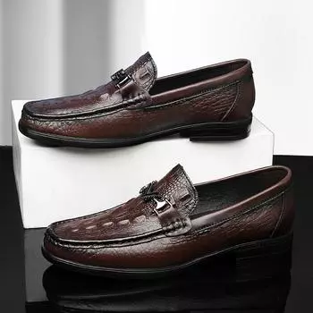 Luxury Men Genuine Leather Crocodile Pattern Loafers 2024Flat Designer Fashion Business Dress Shoes Brand Comfy Drive Shoes Boat 37 чёрный