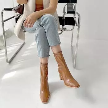 Luxury Mid Length Short Boots for Women in Europe and America 2024 Spring and Autumn New Thick Heeled High Heeled Boots Trafza 35 коричневый