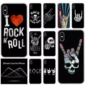 Роскошный мягкий силиконовый чехол для телефона Rock Roll череп для Apple iPhone 11 Pro XS Max X XR 6 6S 7 8 Plus 5 5S SE модный чехол iPhone 5 5S SE