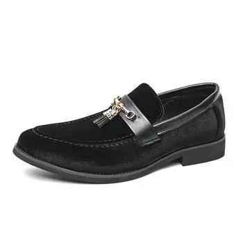 Luxury Thick Soled Suede Business Shoes Men Genuine Leather Penny Tassel Walking Loafers Casual Office Dress Flat Designer Shoes 38 чёрный