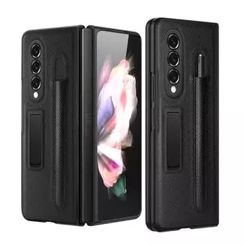 Lychee Pattern With S Pen Holder Cover For Samsung Galaxy Z Fold 3 5G Case 360° Full Protection Shockproof Coque Fundas(No Pen) For Z Fold 3 5G 2021