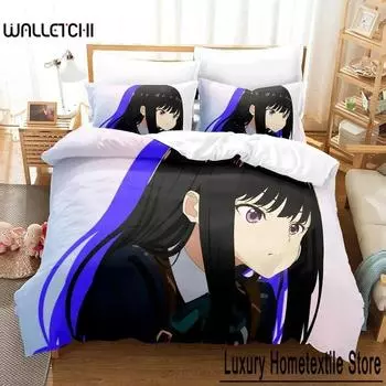 Lycoris Recoil Постельное белье Комплект односпальных и односпальных кроватей размера «queen-size» Комплект постельного белья для взрослых и детей, комплект простыней с 3D-аниме 70x133cm 2pcs