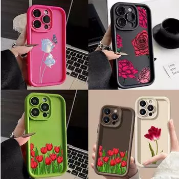 LZ16 цветочный силиконовый чехол для телефона iPhone 11 13 14 15 16 Pro Max 7 8 16 Plus 12 mini XS Max XR противоударный задний чехол for iPhone 5/5s