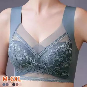 M-6XL, бесшовный бюстгальтер размера плюс, спортивные бюстгальтеры для женщин, дышащий кружевной бюстгальтер, укороченные топы, 6 цветов в наличии 44/100BCD чёрный
