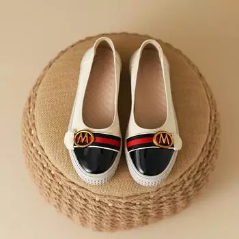 M buckle single shoes women s flat-soled retro versatile thick-soled casual spring and autumn leather shoes 34 абрикосовый