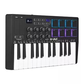 M-VAVE 25-клавишная MIDI-клавиатура Мини-портативная USB-клавиатура MIDI-контроллер с 25 скоростями чёрный