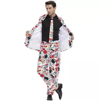 M-XL мужской праздничный принтованный костюм клоунский костюм, мужской костюм на хэллоуин диско M