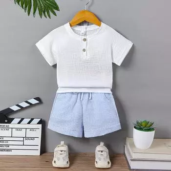 ma&baby От 0 до 3 лет комплекты одежды для маленьких мальчиков, мягкая футболка с короткими рукавами, топы, полосатые шорты, летние наряды, одежда 80 белый