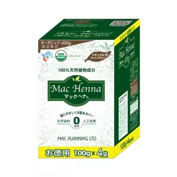 Mac Planning Натуральные растительные материалы Mac Henna Value Light 400 г x 4 100% без добавок (Натуральный коричневый)-4 (100г пакеты)