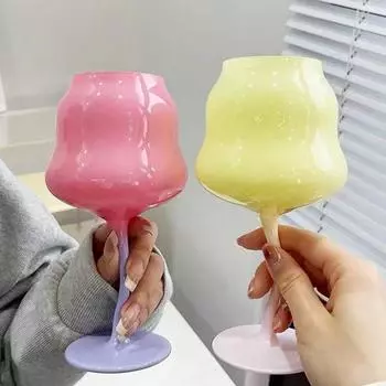 Macaron Colored Vintage Wine Glass Colored Glass Red Wine Goblet Small Fresh Cream Twister Champagne Whiskey Cup Drinkware прозрачный