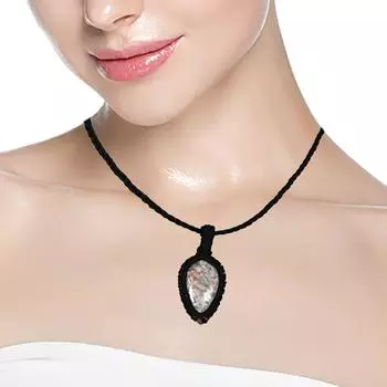 Macrame Necklace Pendant Handmade Crazy Lace Agate Gemstone Natural Jewelry