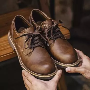 Maden Men s Low-top Work Boots Round-toed Crazy Horse Leather Craft Shoes Autumn Casual Leather Shoes Vintage Streetwear Boots 38 EUR