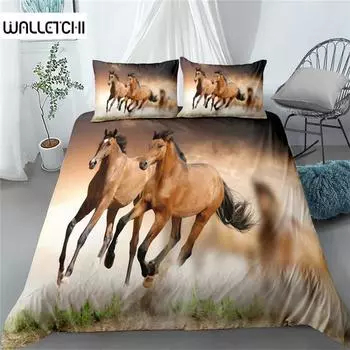 Madly Horses 3d Bedding Set King Queen Double Full Twin Single Size Duvet Cover Pillow Case Bed Linen Set EU single(135x200cm)