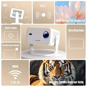 Magcubic Native 1080P 650ANSI 4K Android11 L018 проектор с автоматической коррекцией трапецеидальных искажений фокус Wifi6 BT5.2 портативный фильм на открытом воздухе EU Plug белый