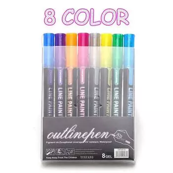 Magic Contour Fluorescence Pen Double Line Pen Outline Pen Highlighter Pen Metallic Markers A-8Colors/Set