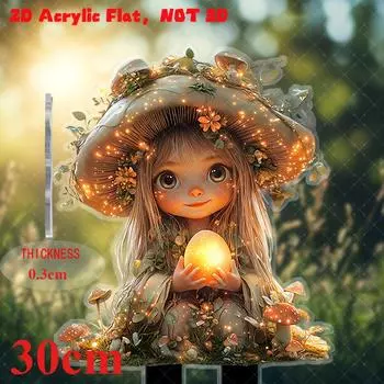Magic Mushroom Fairy with Glowing Egg, 2D Flat Acrylic, Decorative, Outdoor, Suitable for Garden, Lawn, Gifts, Christmas, Halloween 30cm