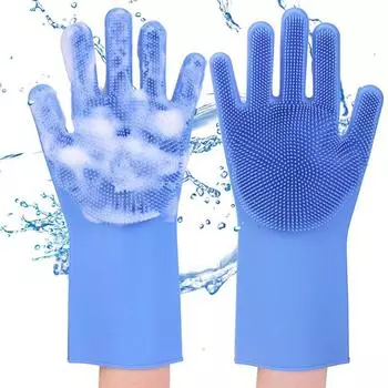 Magic Silicone Dishwashing Gloves Reusable Scrubber Dish Washing Sponge Cleaning Gloves with Brush Scrubbing Kitchen Tools