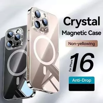 Magnetic Case For iPhone 16 15 14 13 12 Pro Max Case Anti Yellow Transparent Cover For iPhone 16 Pro Wireless Charger Thin Cover iPhone 16 Pro Max