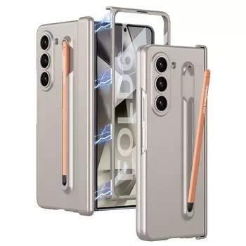 Magnetic Hinge Protection Hard PC Phone Cover for Samsung Galaxy Z Fold 6 5 Case Shockproof with Screen Protector Touch Pen For Galaxy Z Fold 6 серый