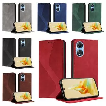 Magnetic Leather Wallet Flip Case for OPPO A1 A2 A5 Pro A15 A36 A38 A52 A53 A54 A57 A58 A60 A74 A79 4G 5G Cover | S LINE Design A1 5G синий