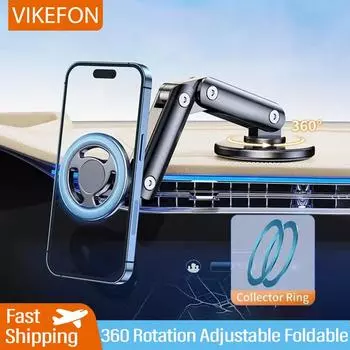 Magnetic Metal Car Phone Holder 360 Rotation Adjustable Foldable Phone Bracket For iphone 15 14 13 12 11 Pro Max Samsung Xiaomi