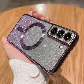 Магнитный чехол для беспроводной зарядки для Samsung Galaxy S21 Fe S23 S22 Ultra Plus для Samsung Magsafe, градиентный блестящий чехол s23