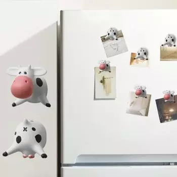 Магнит на холодильник для молочной коровы, смола, 3D крупный рогатый скот, животное, микроволновая печь, доска, заметки, магнит на холодильник для дома черный белый