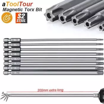 Магнитная отвертка Torx Extra Long 200 мм, набор отверток, защита от несанкционированного доступа, для электрической дрели, отвертка с шестигранным хвостовиком