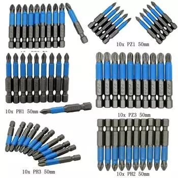Магнитные биты для отвертки с одной головкой PH1/PH2/PH3/PZ1/PZ2/PZ3 из легированной стали 10 шт. PH1