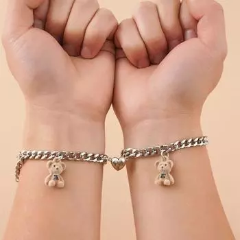 Магнитные браслеты для пар, плюшевые магнитные браслеты с медведем, модная цепочка на день святого Валентина