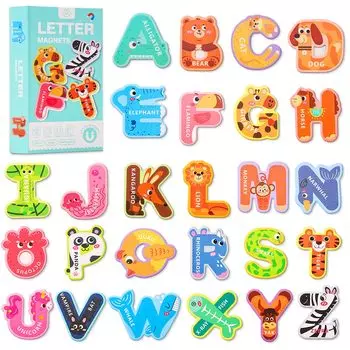 Магнитные игрушки с буквами для малышей ABC, животные, алфавит, головоломка, магниты на холодильник, детские развивающие игры для обучения орфографии, игрушки
