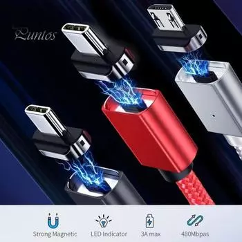 Магнитный 4-контактный 5A QC3.0 кабель для быстрой зарядки Micro USB Type-C для передачи данных для телефона Type-c красный