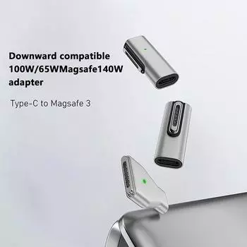 Магнитный адаптер типа C мощностью 140 Вт для Apple Magsafe 1/2/3 для Macbook Air Pro с углом 90 градусов, переходник USB C Female для быстрой зарядки A2