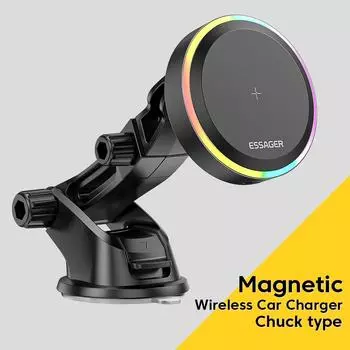 Магнитный автомобильный держатель для телефона Essager Rgb Qi 15 Вт, беспроводное зарядное устройство, автомобильное зарядное устройство для Iphone 14 13 Pro Max, подставка для телефона Samsung Chuck type