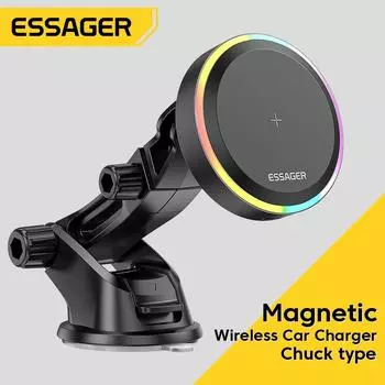 Магнитный автомобильный держатель для телефона Essager Rgb Qi 15 Вт, беспроводное зарядное устройство, автомобильное зарядное устройство для Iphone 13 12 Pro Max, универсальный держатель для телефона Samsung, подставка Outlet type